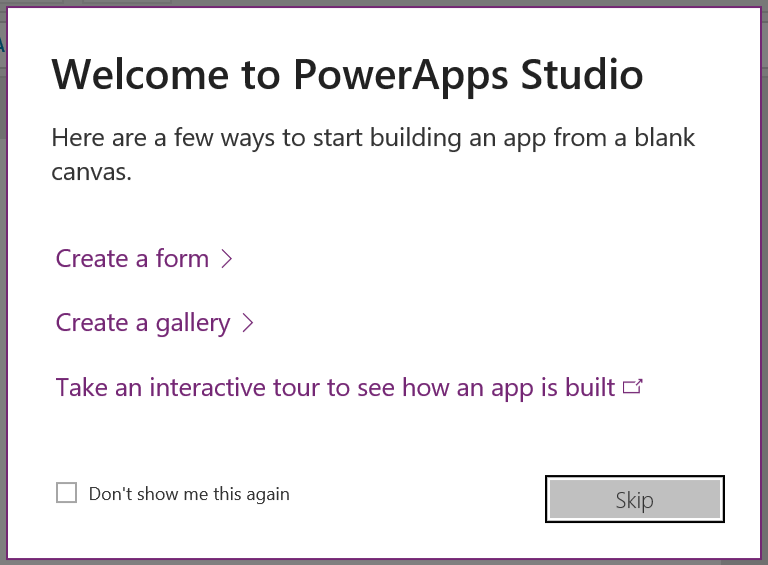 PowerApps Studio Message