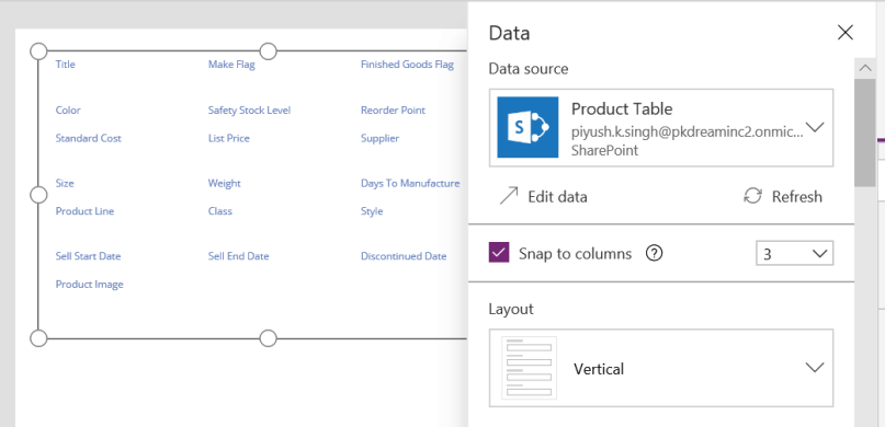 PowerApps Data Source Meta-data