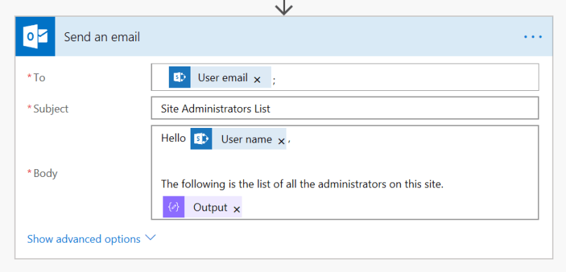 MS Flow: Send Admin list over email